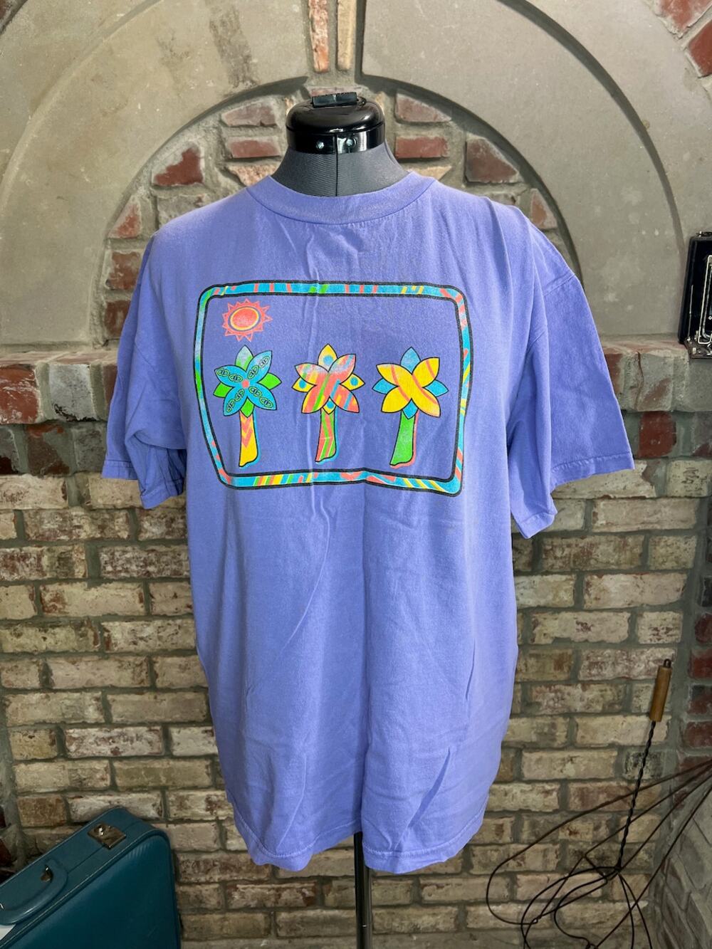 t-shirt graphic tee trees nelon yellow green bright 1990s purple